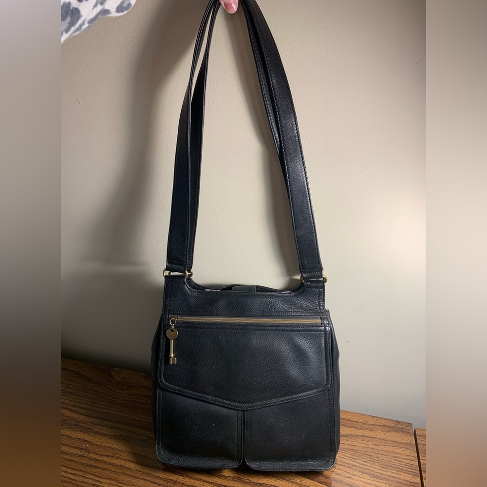 Black Leather Fossil Crossbody Purse